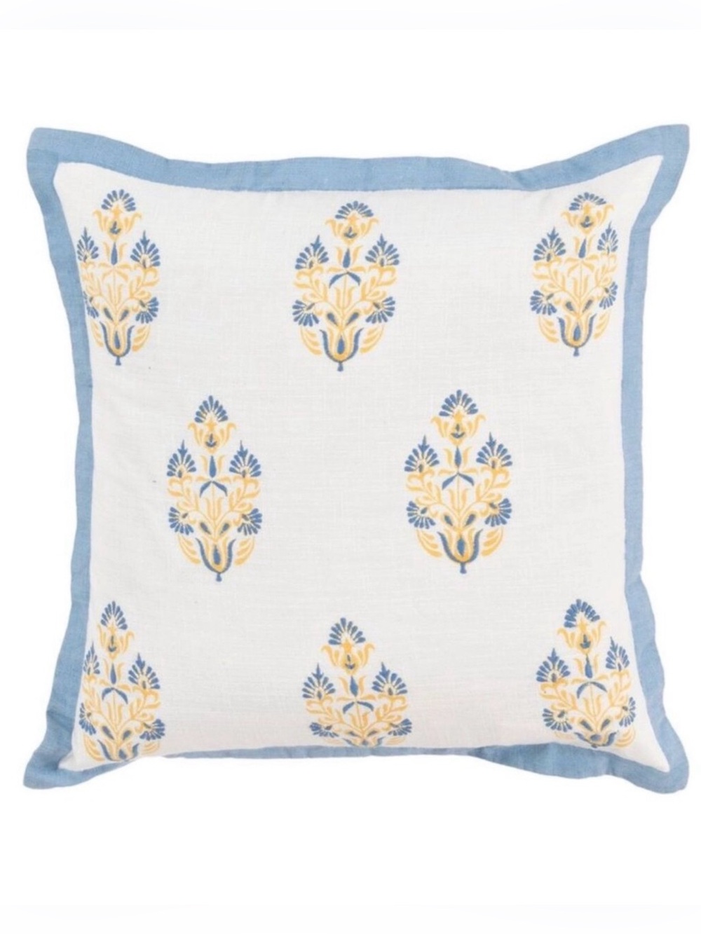 Rizzy Home,18"x18"Vintage Square Throw Pillow, Embroidery,Botanical,Blue/Yellow